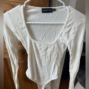 PrettyLittleThing Off-White Ribbed Bodysuit